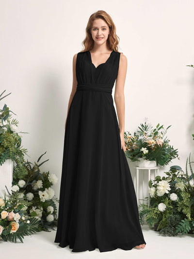 Carlyna Robe de demoiselle d'honneur Trapèze Col coeur Longueur ras du sol Noir #couleur_noir