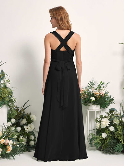 Carlyna Robe de demoiselle d'honneur Trapèze Col coeur Longueur ras du sol Noir #couleur_noir