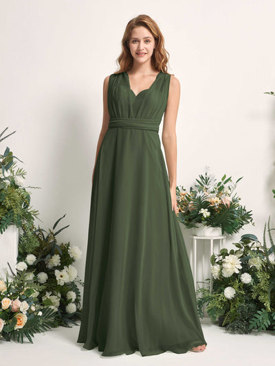 Carlyna Robe de demoiselle d'honneur Trapèze Col coeur Longueur ras du sol Olive Martini #couleur_olive-martini