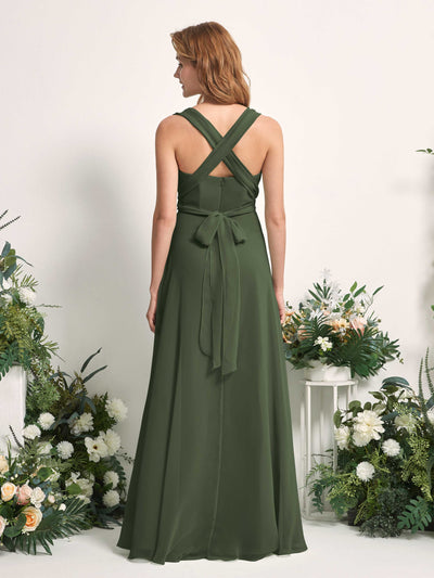 Carlyna Robe de demoiselle d'honneur Trapèze Col coeur Longueur ras du sol Olive Martini #couleur_olive-martini