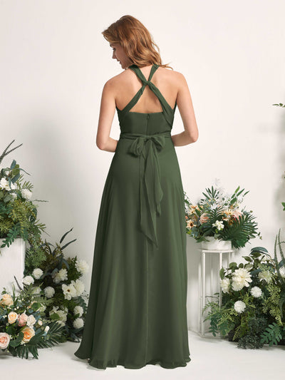 Carlyna Robe de demoiselle d'honneur Trapèze Col coeur Longueur ras du sol Olive Martini #couleur_olive-martini