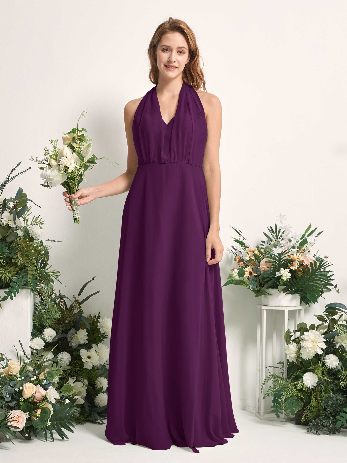 Carlyna Robe de demoiselle d'honneur Trapèze Col coeur Longueur ras du sol Pourpre #couleur_pourpre