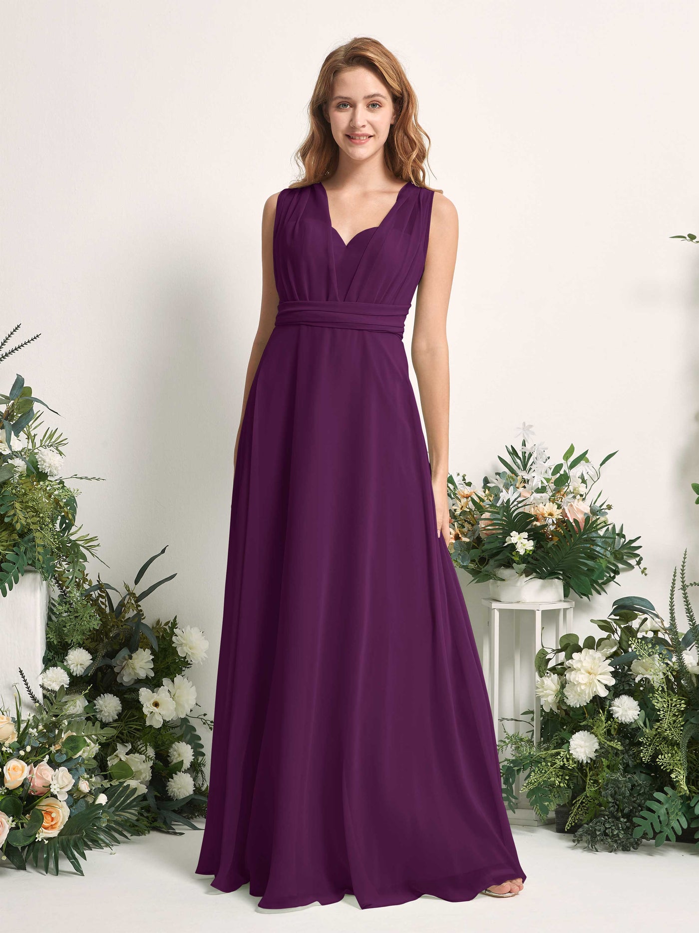 Carlyna Robe de demoiselle d'honneur Trapèze Col coeur Longueur ras du sol Pourpre #couleur_pourpre