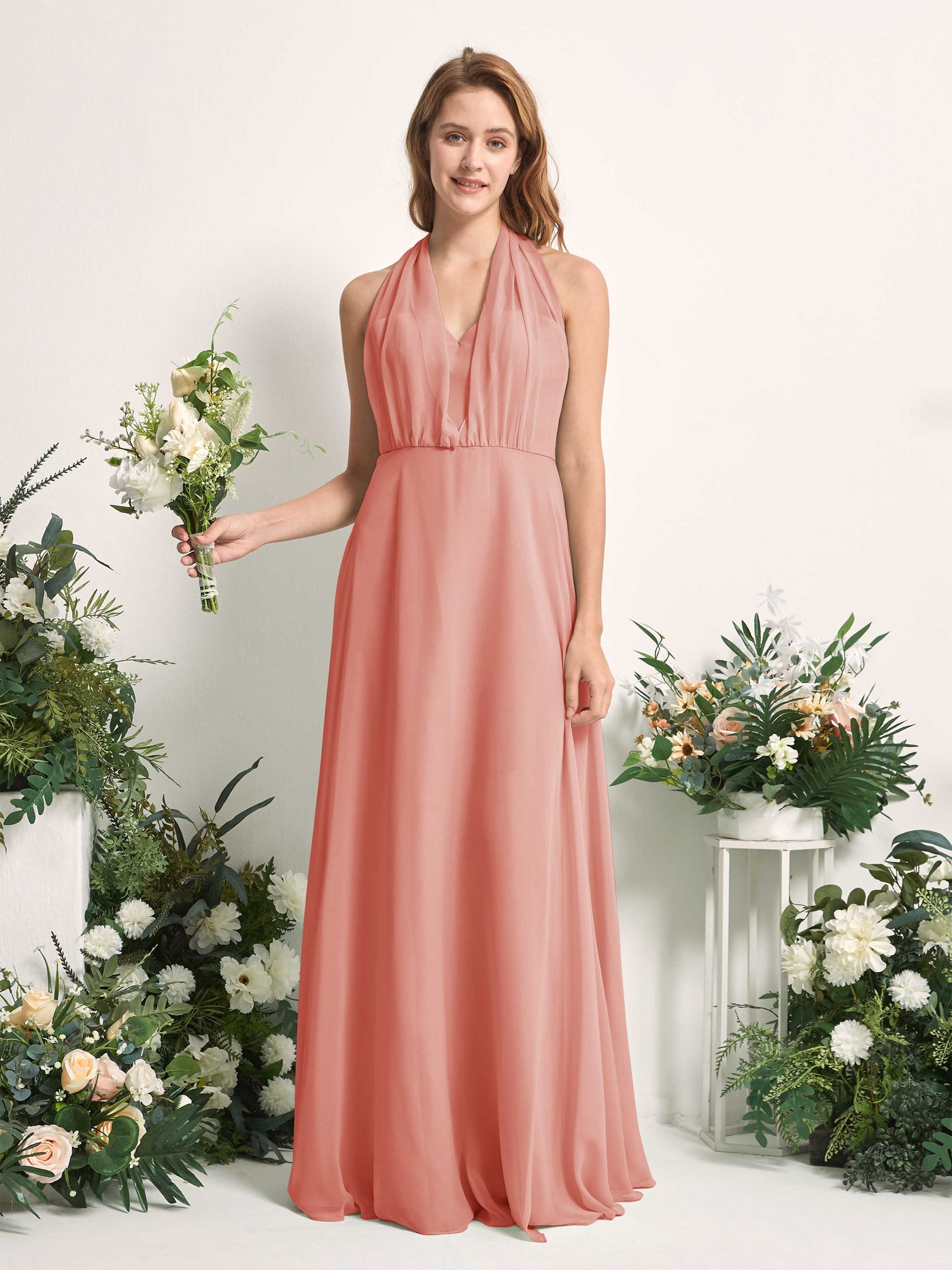 Carlyna Robe de demoiselle d'honneur Trapèze Col coeur Longueur ras du sol Rose Champagne #couleur_rose-champagne