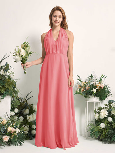 Carlyna Robe de demoiselle d'honneur Trapèze Col coeur Longueur ras du sol Rose Corail #couleur_rose-corail