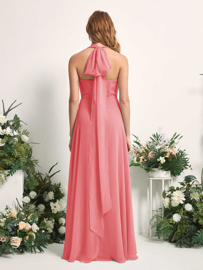 Carlyna Robe de demoiselle d'honneur Trapèze Col coeur Longueur ras du sol Rose Corail #couleur_rose-corail