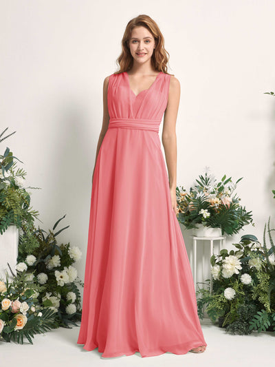 Carlyna Robe de demoiselle d'honneur Trapèze Col coeur Longueur ras du sol Rose Corail #couleur_rose-corail