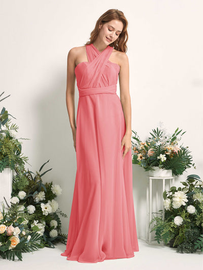 Carlyna Robe de demoiselle d'honneur Trapèze Col coeur Longueur ras du sol Rose Corail #couleur_rose-corail