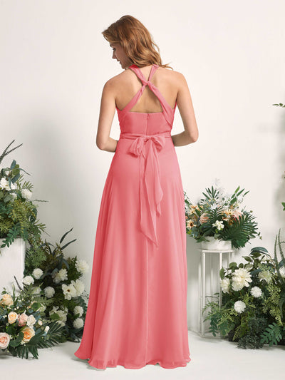 Carlyna Robe de demoiselle d'honneur Trapèze Col coeur Longueur ras du sol Rose Corail #couleur_rose-corail