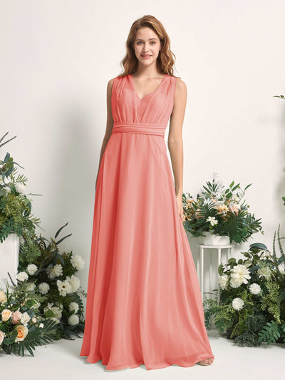 Carlyna Robe de demoiselle d'honneur Trapèze Col coeur Longueur ras du sol Rose Pêche #couleur_rose-p-che