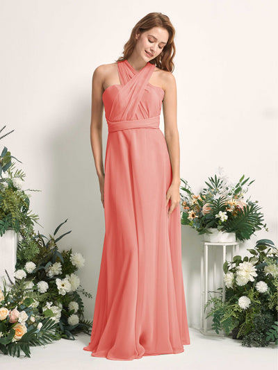 Carlyna Robe de demoiselle d'honneur Trapèze Col coeur Longueur ras du sol Rose Pêche #couleur_rose-p-che