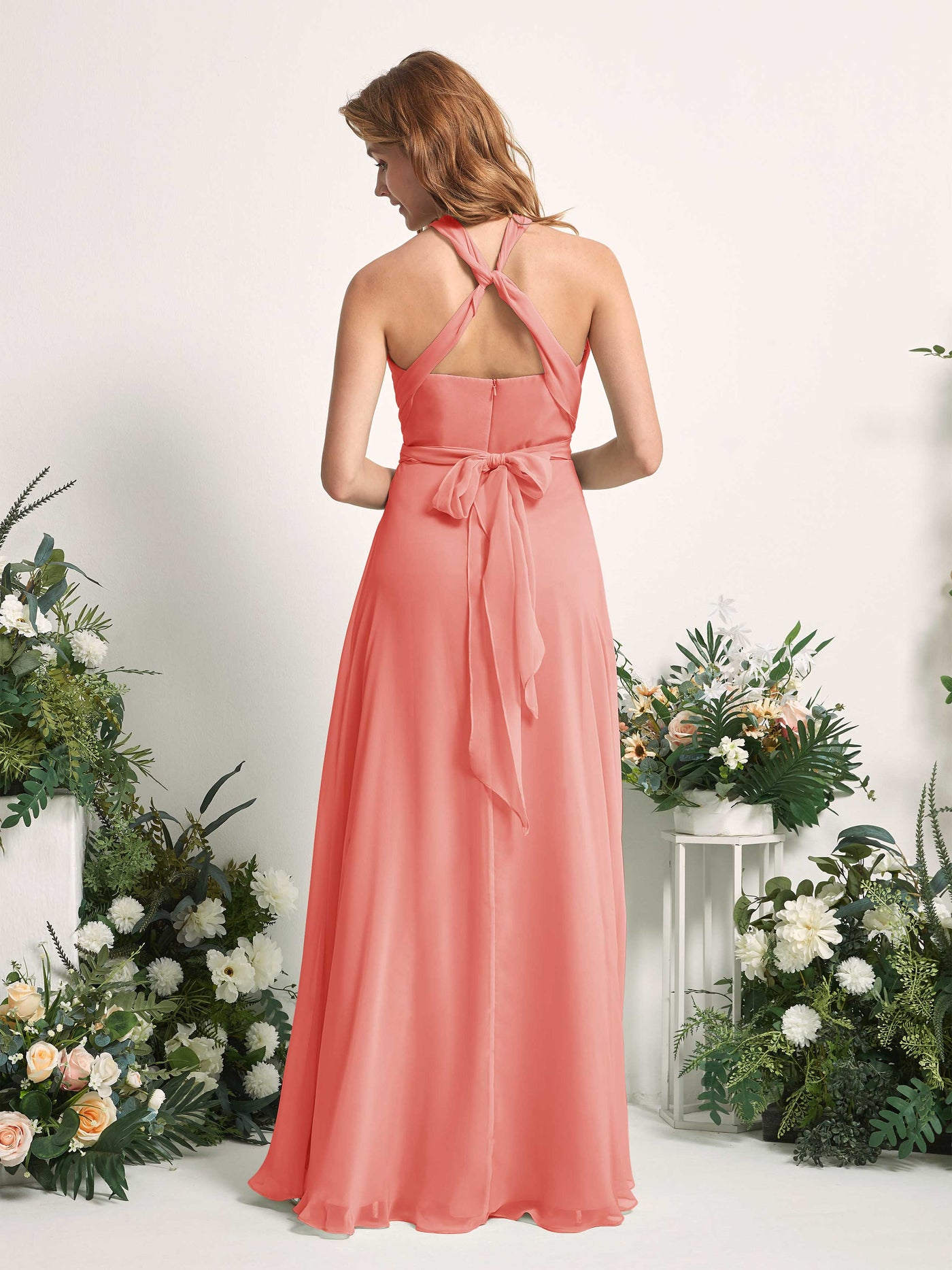 Carlyna Robe de demoiselle d'honneur Trapèze Col coeur Longueur ras du sol Rose Pêche #couleur_rose-p-che
