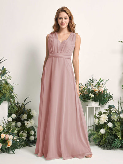 Carlyna Robe de demoiselle d'honneur Trapèze Col coeur Longueur ras du sol Rose Poussiéreux #couleur_rose-poussi-reux