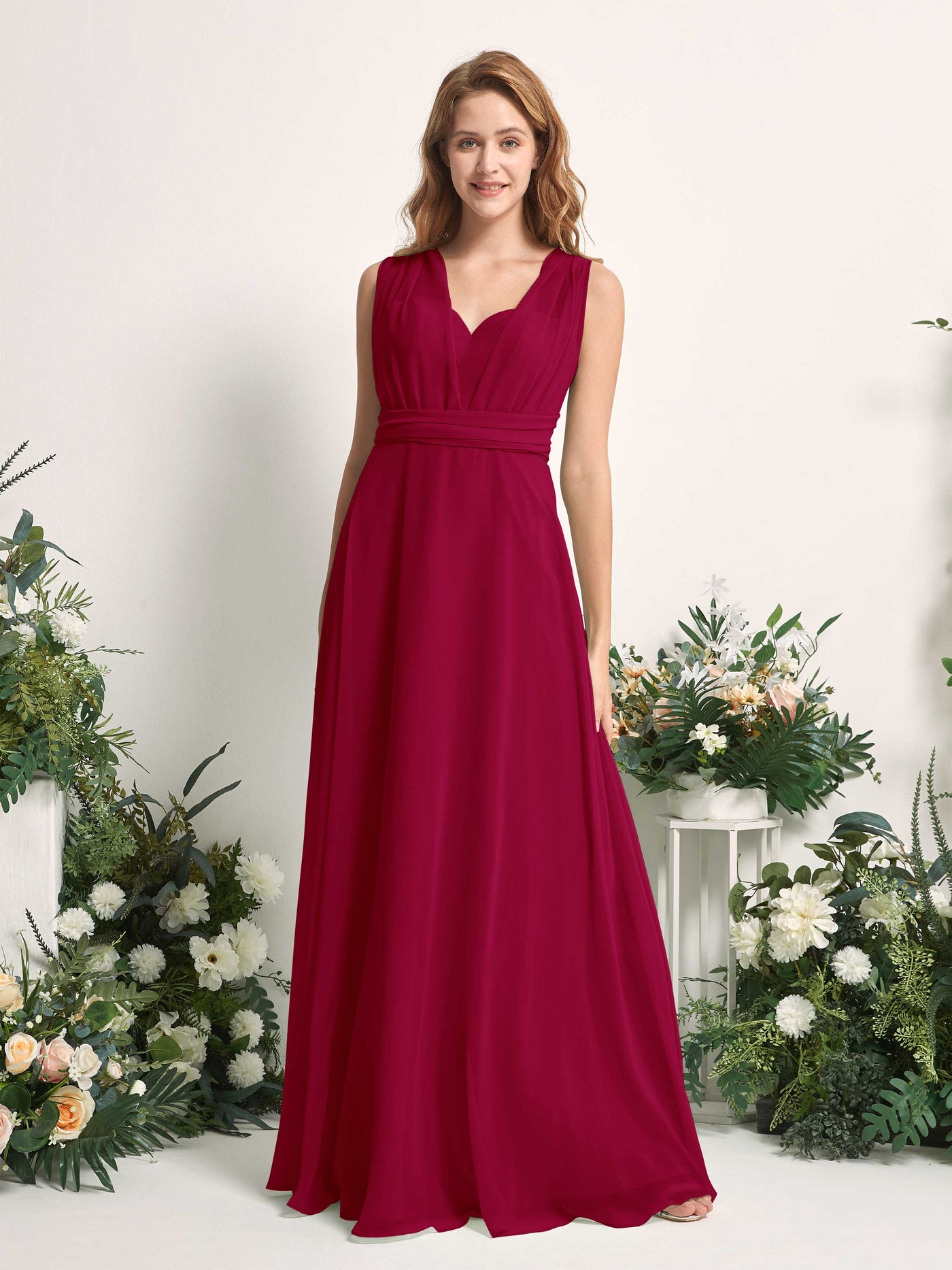Carlyna Robe de demoiselle d'honneur Trapèze Col coeur Longueur ras du sol Rouge Bouffon #couleur_rouge-bouffon