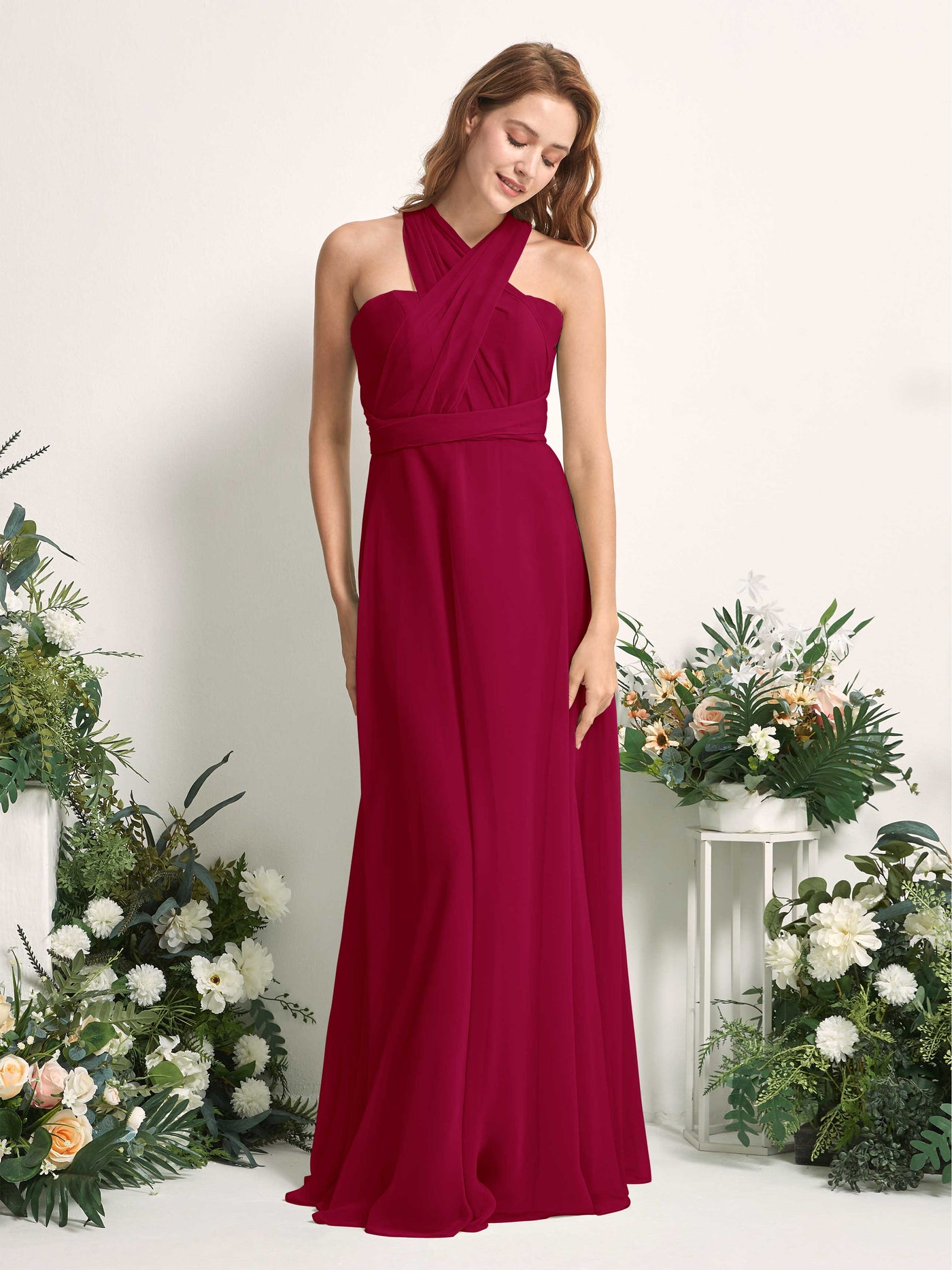Carlyna Robe de demoiselle d'honneur Trapèze Col coeur Longueur ras du sol Rouge Bouffon #couleur_rouge-bouffon