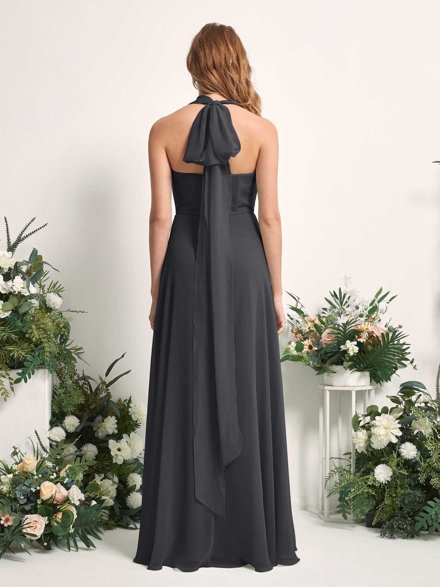 Carlyna Robe de demoiselle d'honneur Trapèze Col coeur Longueur ras du sol Étain #couleur_tain