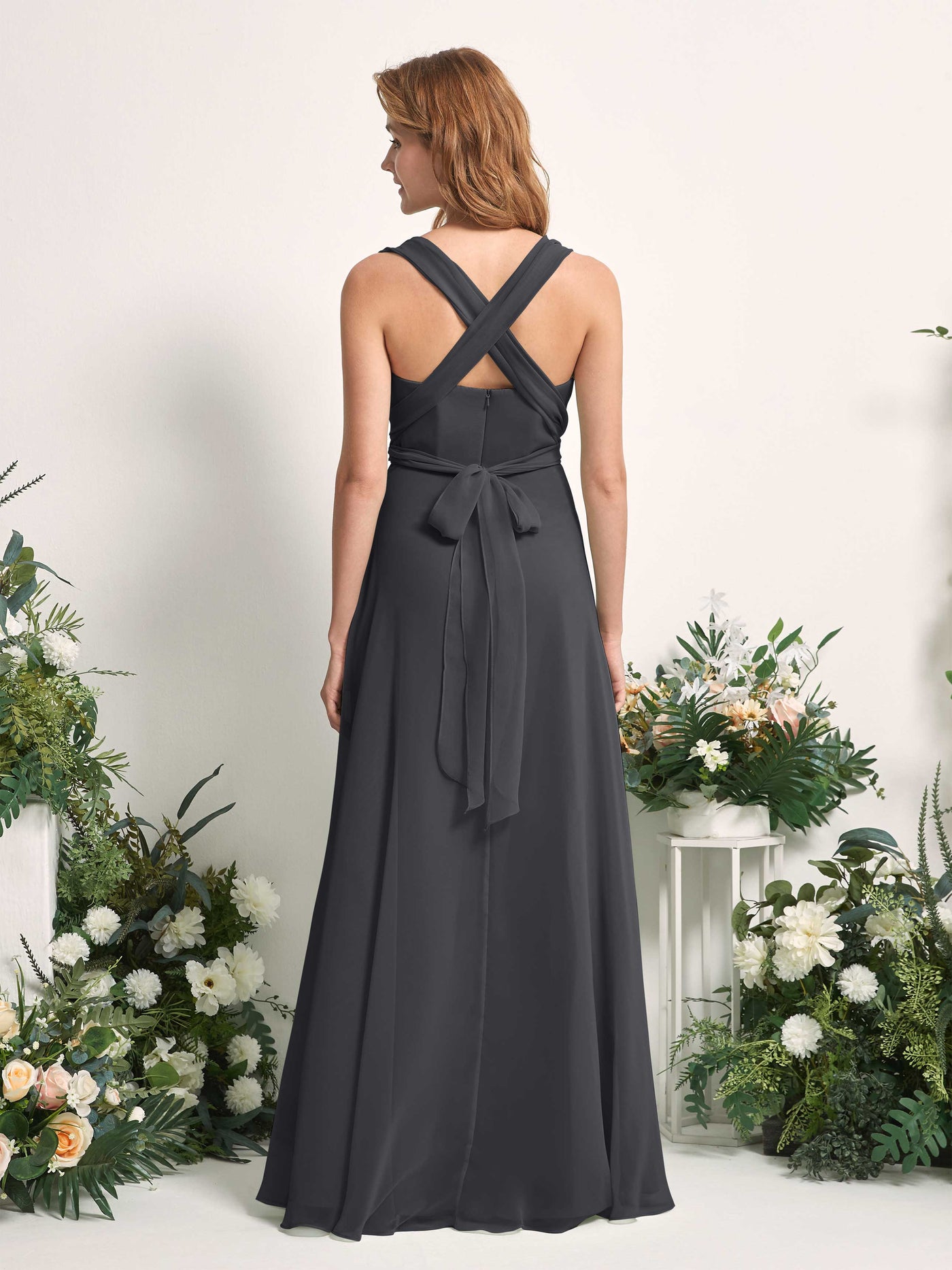 Carlyna Robe de demoiselle d'honneur Trapèze Col coeur Longueur ras du sol Étain #couleur_tain