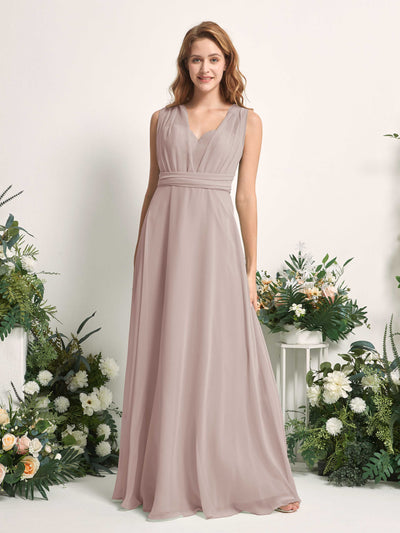 Carlyna Robe de demoiselle d'honneur Trapèze Col coeur Longueur ras du sol Taupe #couleur_taupe