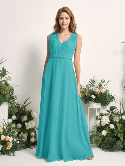 Carlyna Robe de demoiselle d'honneur Trapèze Col coeur Longueur ras du sol Turquoise #couleur_turquoise