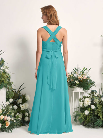 Carlyna Robe de demoiselle d'honneur Trapèze Col coeur Longueur ras du sol Turquoise #couleur_turquoise