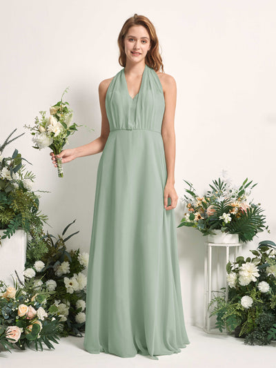 Carlyna Robe de demoiselle d'honneur Trapèze Col coeur Longueur ras du sol Vert Sauge Foncé #couleur_vert-sauge-fonc