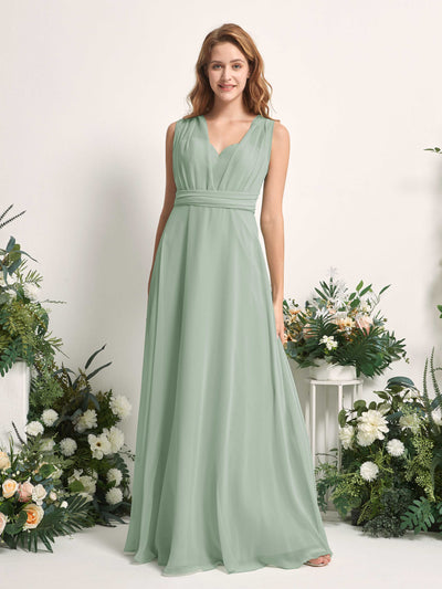 Carlyna Robe de demoiselle d'honneur Trapèze Col coeur Longueur ras du sol Vert Sauge Foncé #couleur_vert-sauge-fonc
