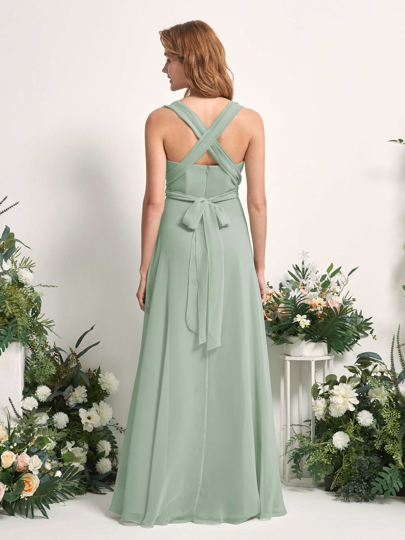Carlyna Robe de demoiselle d'honneur Trapèze Col coeur Longueur ras du sol Vert Sauge Foncé #couleur_vert-sauge-fonc