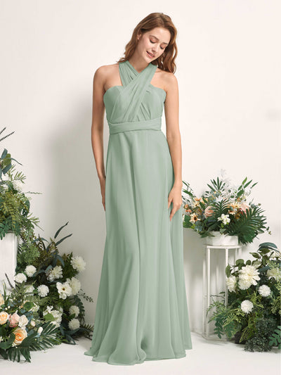 Carlyna Robe de demoiselle d'honneur Trapèze Col coeur Longueur ras du sol Vert Sauge Foncé #couleur_vert-sauge-fonc