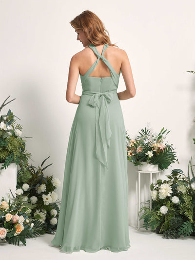 Carlyna Robe de demoiselle d'honneur Trapèze Col coeur Longueur ras du sol Vert Sauge Foncé #couleur_vert-sauge-fonc