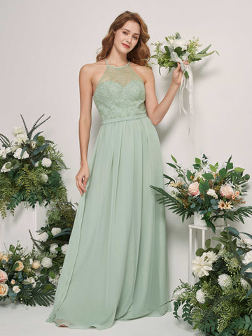 Carlyna Robe de demoiselle d'honneur trapèze colle illusion longueur sol Vert Sauge Foncé #couleur_vert-sauge-fonc