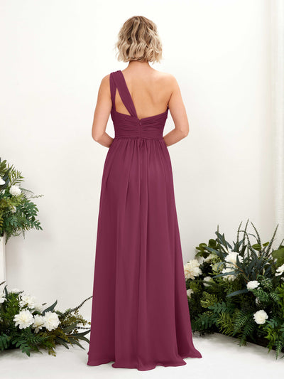 Carlyna Robe de demoiselle d'honneur trapèze froncée décolleté asymétrique longueur ras du sol Chianti #couleur_chianti