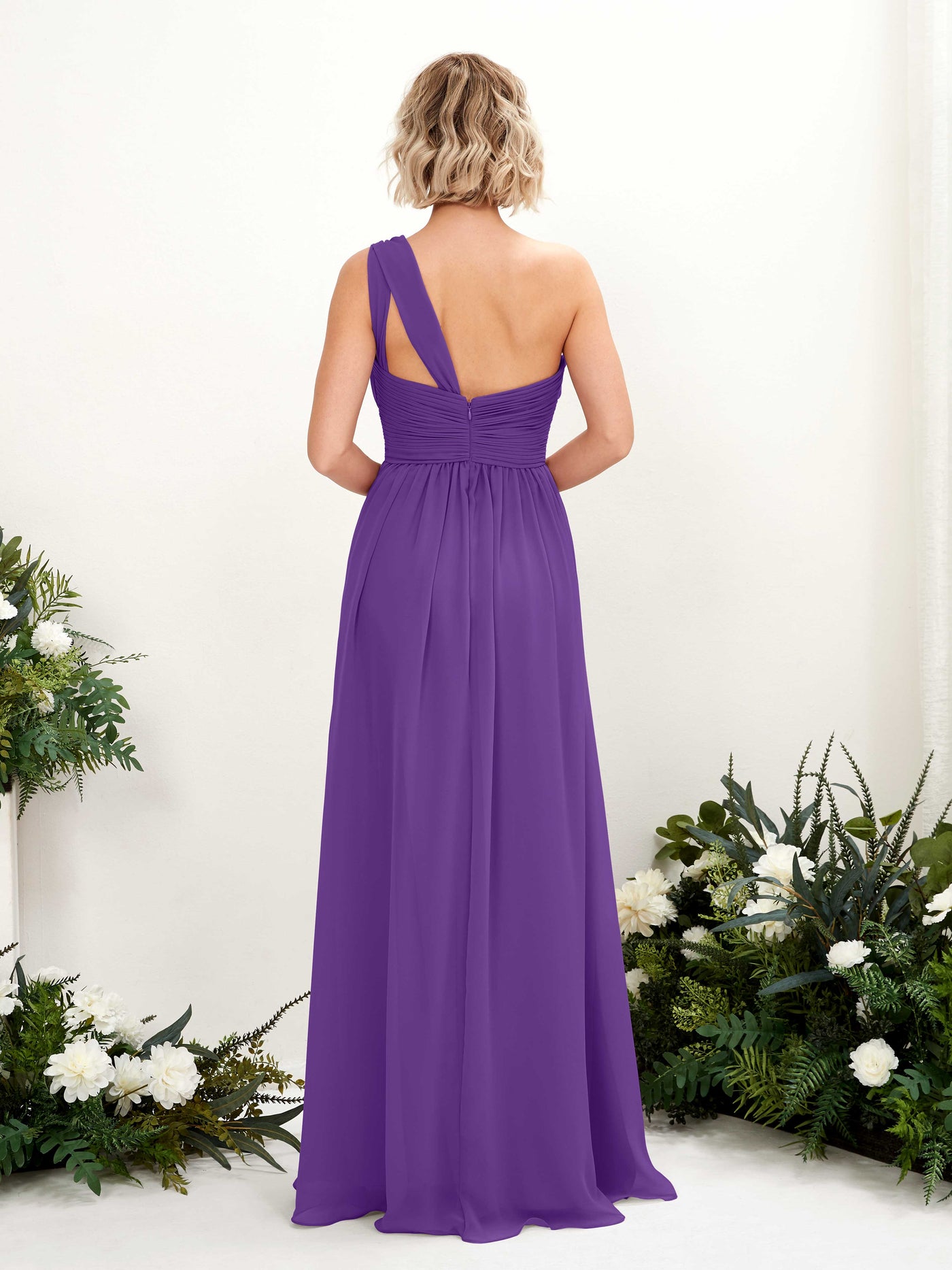 Carlyna Robe de demoiselle d'honneur trapèze froncée décolleté asymétrique longueur ras du sol Régence #couleur_r-gence