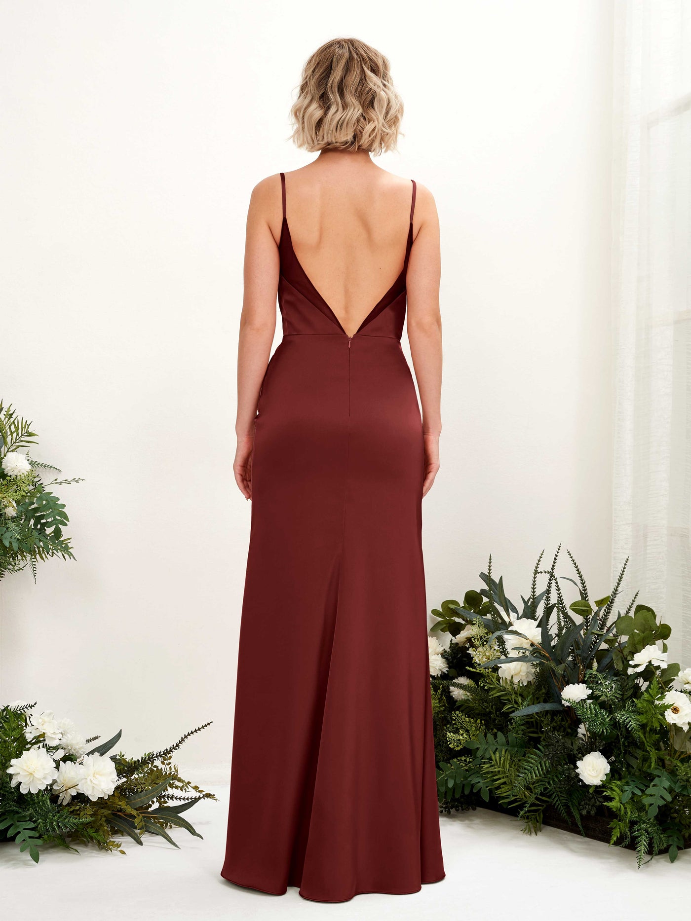 Carlyna Robe demoiselle d'honneur sirène col bénitier fente jambe Bordeaux #couleur_bordeaux