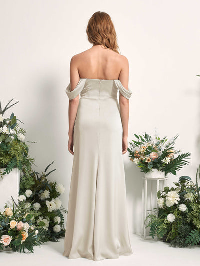 Carlyna Robe demoiselle d'honneur sirène épaule dénudée froncé longueur ras du sol Champagne #couleur_champagne