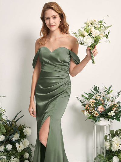 Carlyna Robe demoiselle d'honneur sirène épaule dénudée froncé longueur ras du sol Olive #couleur_olive