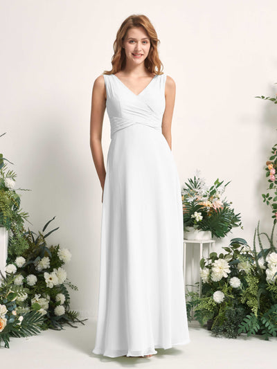 Carlyna Robe demoiselle d'honneur trapèze col V longueur ras du sol Blanc #couleur_blanc