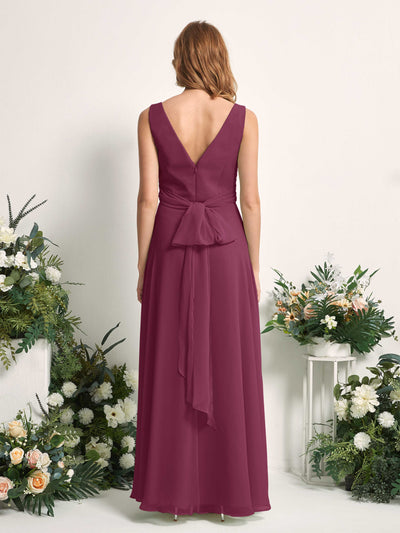Carlyna Robe demoiselle d'honneur trapèze col V longueur ras du sol Chianti #couleur_chianti