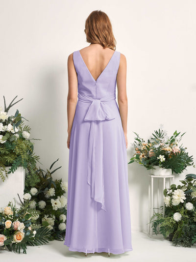 Carlyna Robe demoiselle d'honneur trapèze col V longueur ras du sol Lilas #couleur_lilas