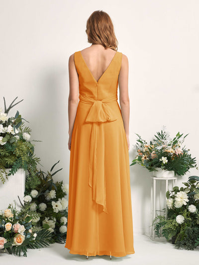 Carlyna Robe demoiselle d'honneur trapèze col V longueur ras du sol Mangue #couleur_mangue