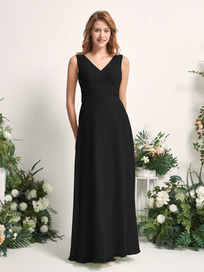 Carlyna Robe demoiselle d'honneur trapèze col V longueur ras du sol Noir #couleur_noir