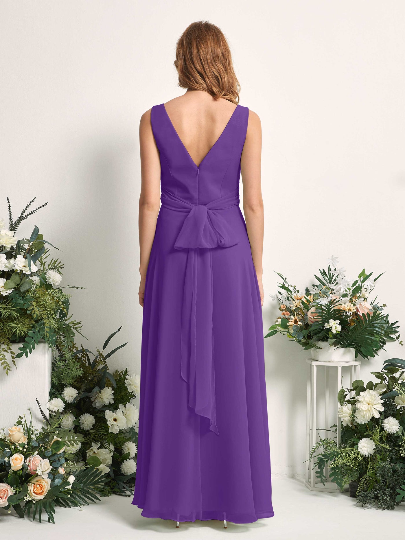 Carlyna Robe demoiselle d'honneur trapèze col V longueur ras du sol Régence #couleur_r-gence