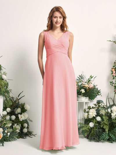 Carlyna Robe demoiselle d'honneur trapèze col V longueur ras du sol Rose Ballet #couleur_rose-ballet