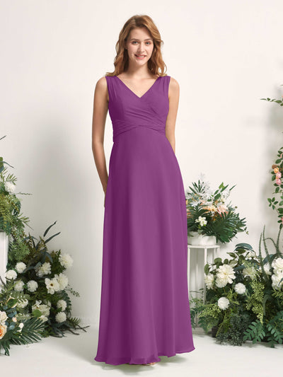 Carlyna Robe demoiselle d'honneur trapèze col V longueur ras du sol Violet #couleur_violet