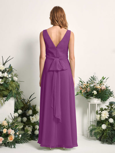 Carlyna Robe demoiselle d'honneur trapèze col V longueur ras du sol Violet #couleur_violet