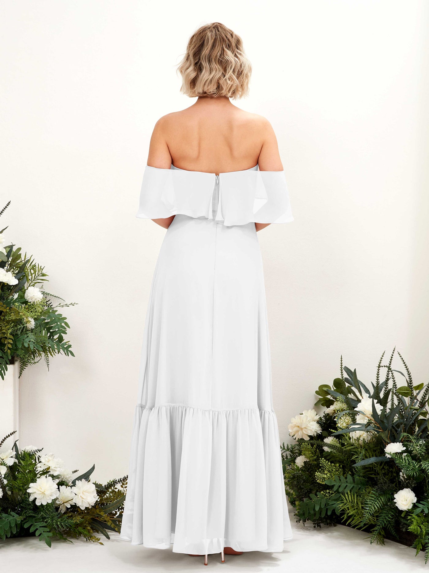 Carlyna Robe demoiselle d'honneur Trapèze Épaule Dénudée Longueur ras du sol Mousseline Blanc #couleur_blanc