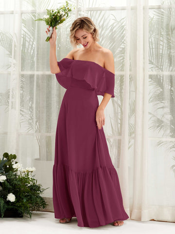 Carlyna Robe demoiselle d'honneur Trapèze Épaule Dénudée Longueur ras du sol Mousseline Chianti #couleur_chianti