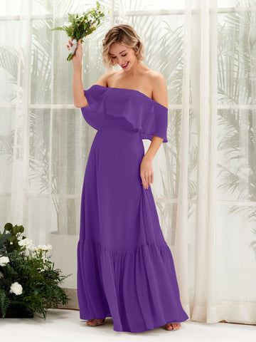 Carlyna Robe demoiselle d'honneur Trapèze Épaule Dénudée Longueur ras du sol Mousseline Régence #couleur_r-gence