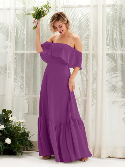 Carlyna Robe demoiselle d'honneur Trapèze Épaule Dénudée Longueur ras du sol Mousseline Violet #couleur_violet