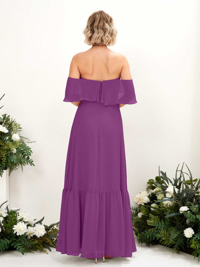 Carlyna Robe demoiselle d'honneur Trapèze Épaule Dénudée Longueur ras du sol Mousseline Violet #couleur_violet
