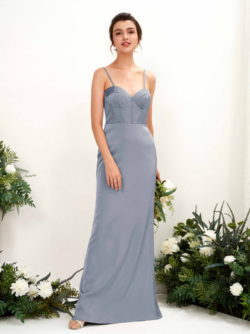 Carlyna Robe fourreau en satin col cœur longueur ras du sol demoiselle d'honneur Bleu Poussiéreux #couleur_bleu-poussi-reux